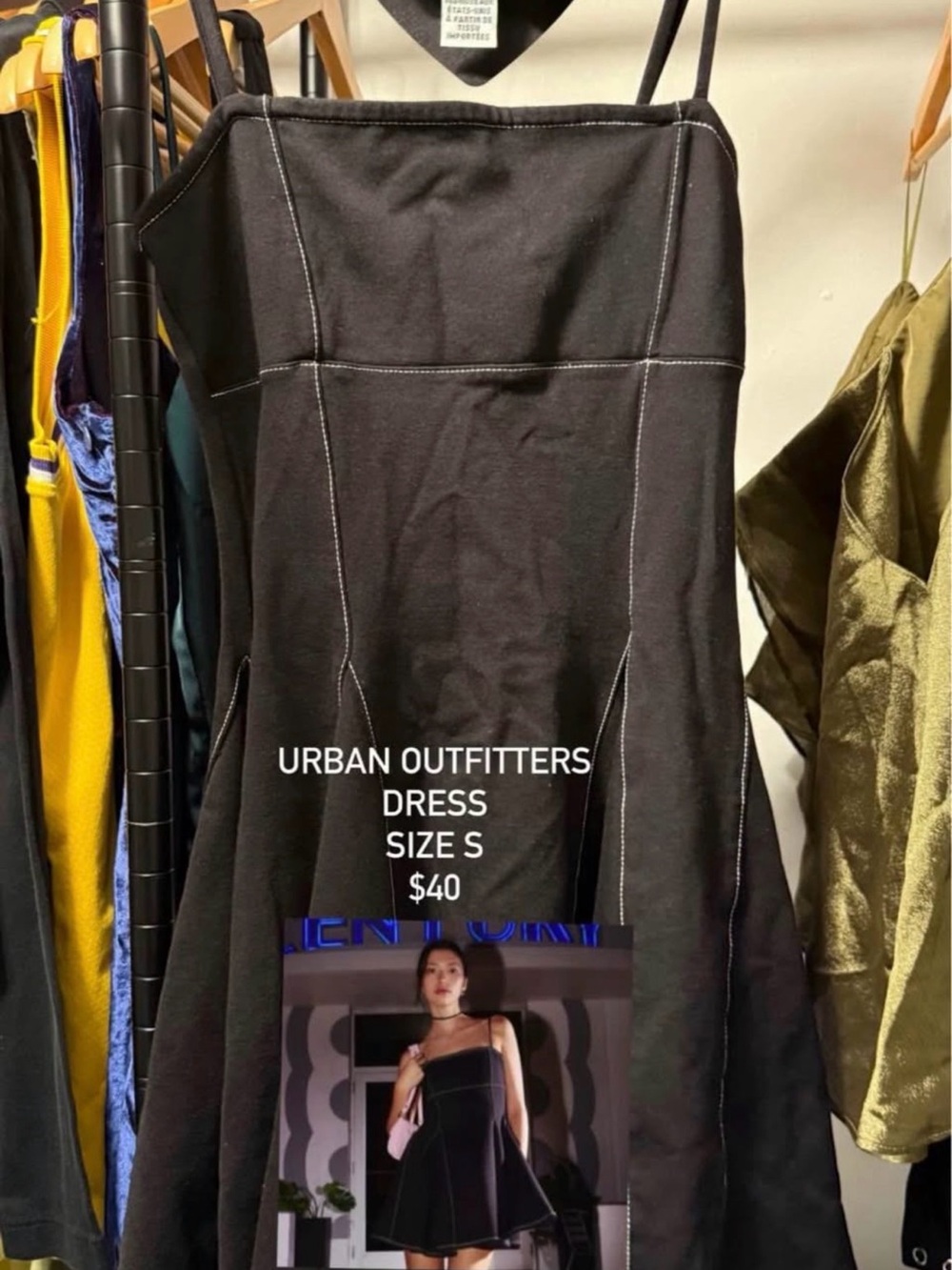 Urban Outfitters Black Mini Dress with White Contrast Stitching
